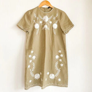 Zara Linen Look  Viscose Embroidered Floral Ethnic Sheath Dress XS